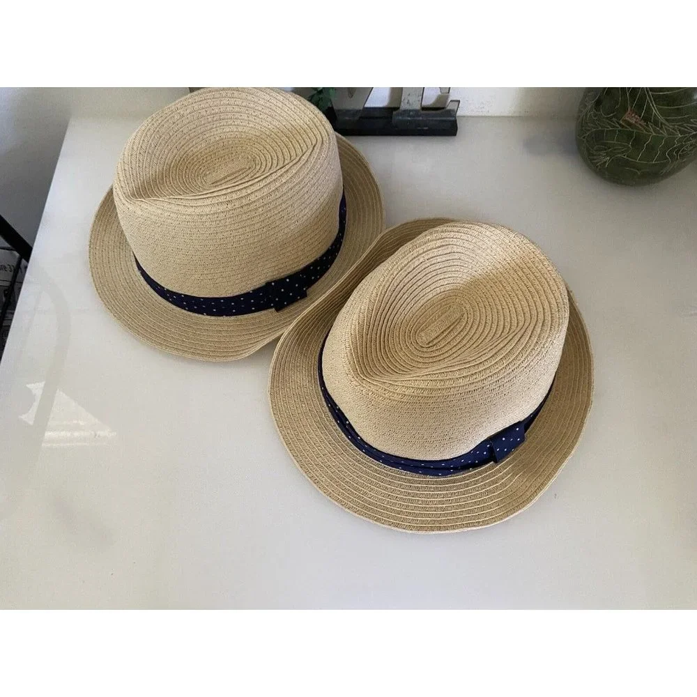 Carter’s 2 Fedora Straw Sun Hats Cap Blue Ribbon For‎ Child 2-4 Mint Condition!